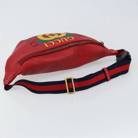 GUCCI Web Sherry Line Body Bag Leather Red 530412 Auth 146075 - Picture 8 of 16